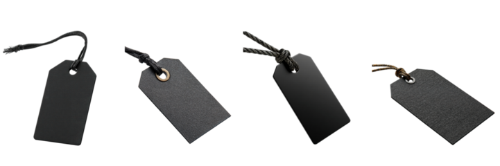 Set of black price tag isolated on a transparent background