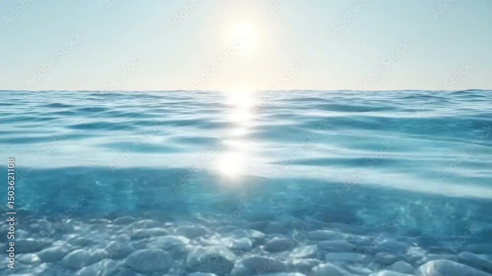 Aufkleber sunlit ocean depths: crystal-clear ocean water meeting a bed of smooth, white stones, sunlight refra