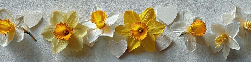 Bright Yellow and White Paper Daffodils with Heart Shapes for Mother's Day