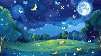 Obraz premium Playful Blue Cartoon Background Posters: Whimsical Illustrations of Sky Blue Fantasies, Marine Adventures, and Retro Comic Themes with Bold Lines, Vibrant Hues, and Whimsical Characters for Kids' Room