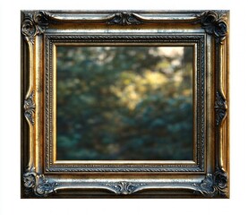 ornate antique gold and bronze picture frame with detailed decorative carvings surrounding a blurred background