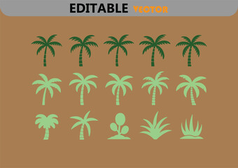 Collection of palm tree and tropical plant icons