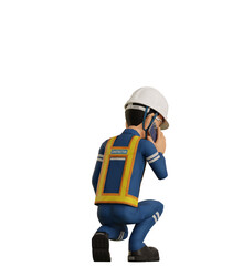 Fototapeta premium Isolate industrial worker is on the phone on transparent background