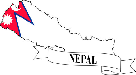 The map of Nepal overlaid with the Nepalese flag and its name written on a ribbon