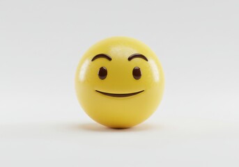 Fototapeta premium A simple yellow emoji with a gentle smile on a clean white background view