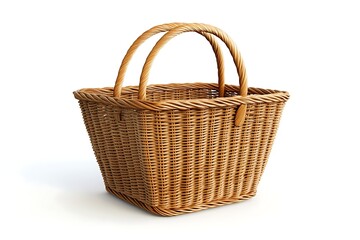 Obraz premium Woven wicker shopping basket with sturdy handles, perfect for picnics or groceries