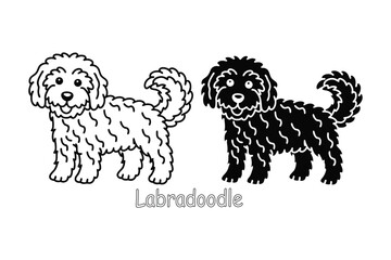 Labradoodle Line Art, Most Popular Dog Breeds Coloring Page for Kids