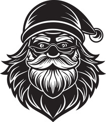 Obraz premium christmas santa head clipart, christmas santa head silhouette, christmas santa head vector illustration black and white