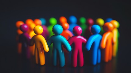 Brightly colored 3D human icons forming a team standinng