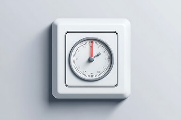 A minimalist 3D render of a square analog timer, a precision device for time management, scheduling, and energy control on a white background.