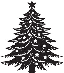 christmas tree vector clipart, christmas tree silhouette vector icon, christmas tree vector illustration black and white