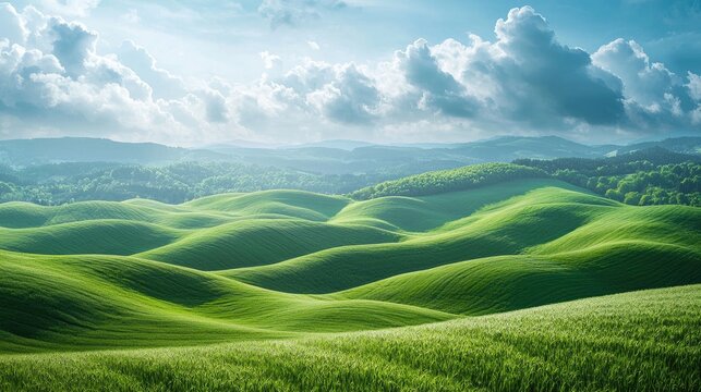 Expansive rolling hills under a vibrant sky.
