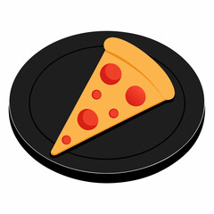 Slice of pizza with black plate vector on white background.
