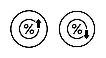 Percent up and down icon on circle line. Percentage upward and downward sign. Growth and decline symbol