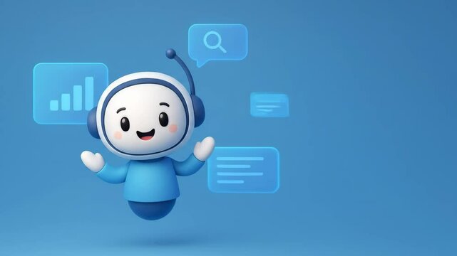 Cute cartoon character with headset providing data analysis support