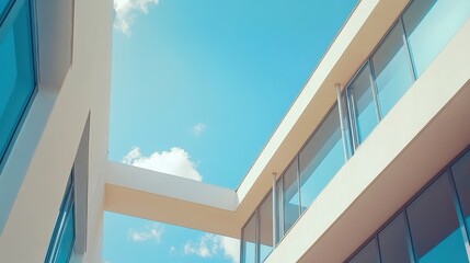 Fototapeta premium Modern architecture featuring angular designs and bright sky