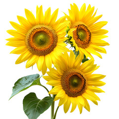 Bright yellow sunflowers in full bloom, isolated