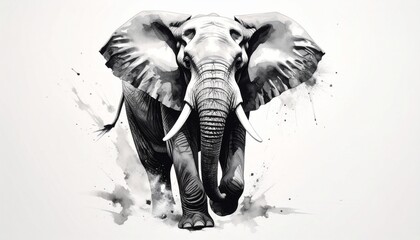 Fototapeta premium 水墨画で描かれた動きあるキリンの姿