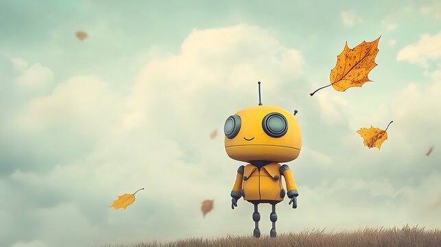 Robot in Autumn Field.