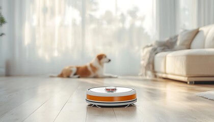 Robotic Vacuum Cleaning Modern Home.