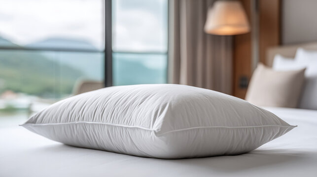 White pillow on bed with soft natural light in cozy room