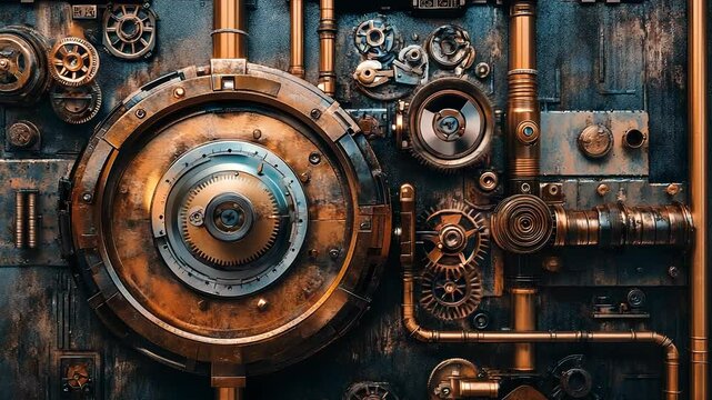 Intricate Steampunk Mechanical Gear System with Brass, Copper and Intricate Components