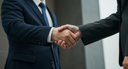  Dois profissionais apertando as mãos em um ambiente corporativo.