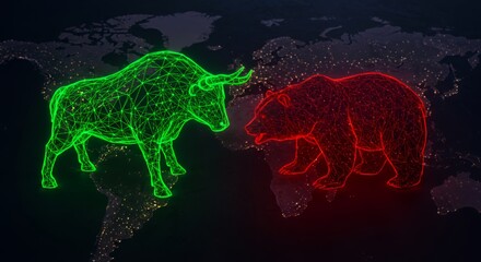 Global Market Trends: Bull vs. Bear - A Digital Representation of the Financial World