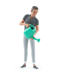 3d character man using watering can