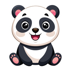 A cheerful baby panda with a wide smile sits with white background