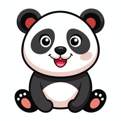 Fototapeta premium A cheerful baby panda with a wide smile sits with white background