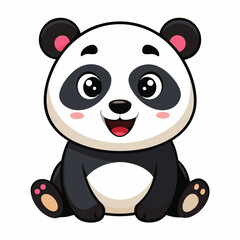 A cheerful baby panda with a wide smile sits with white background