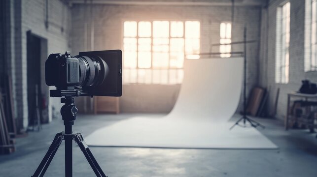 Professional photography studio setup with camera and backdrop for creative projects