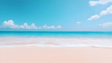 Obraz premium Tropical summer beach with blue sky, white sand, and turquoise ocean waves