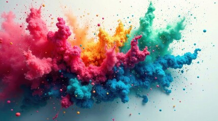 Vibrant explosion of colorful pigments in dynamic motion, a mesmerizing display of swirling hues and textured clouds of powder, creating an abstract artistic masterpiece