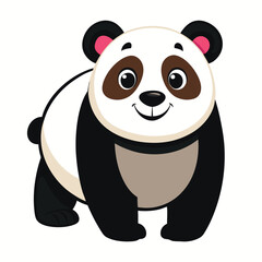 Naklejka premium A large panda with a gentle smile walks directly towards the viewer with white background