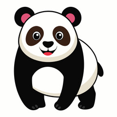 A large panda with a gentle smile walks directly towards the viewer with white background