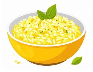Yellow Rice Dish In Bowl With Basil