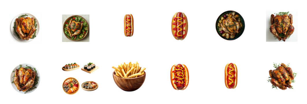 png of grild chicken ,hot dog ,friench frice