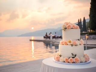 Sunset Wedding Cake Lakeside.