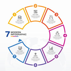 Infographic design with circle for business template. Vector 7 steps.