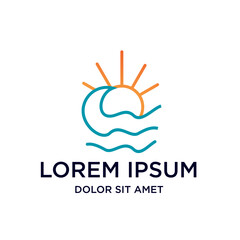 Minimalist Outline Summer Sun and Wave Creative Design Symbol Icon