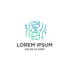Modern Geometric Line DNA Circuit Board Connection Abstract Shape Logo