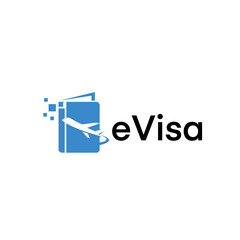 Modern Minimalist Electronic Visa Logo with Airplane and Pixel Element