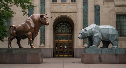 Bull and Bear Statues at the Denver Stock Exchange