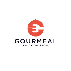 Modern Minimalist Food Cover Plate with Cutlery Logo Symbol Design