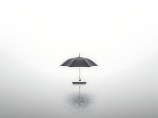 Umbrella in Foggy Waterscape.