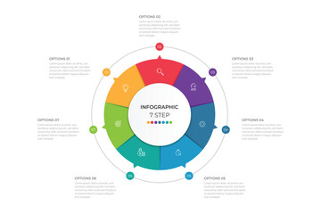 Business visualization infographic circle design template with 7 options, steps or processes. Business presentation.