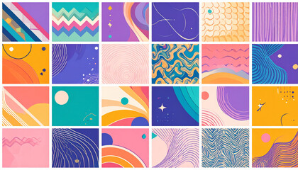 Obraz premium Retro Abstract Background Design Set 24 Vibrant 80s Style Illustrations