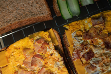 Delicious Open-Faced Sandwiches with Egg and Bacon